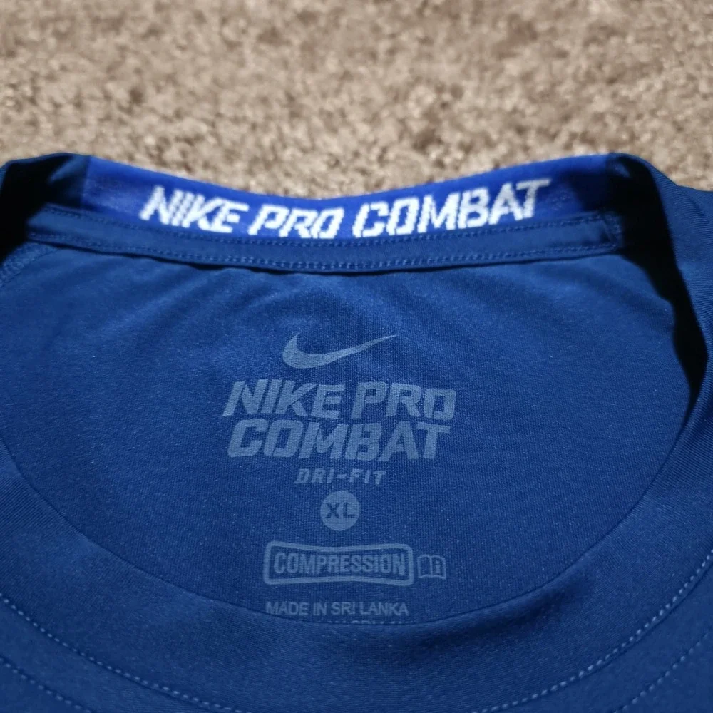 Nike Pro Combat Dri-FIT Fitted Training Shirt Blue Compression Mens Size XL